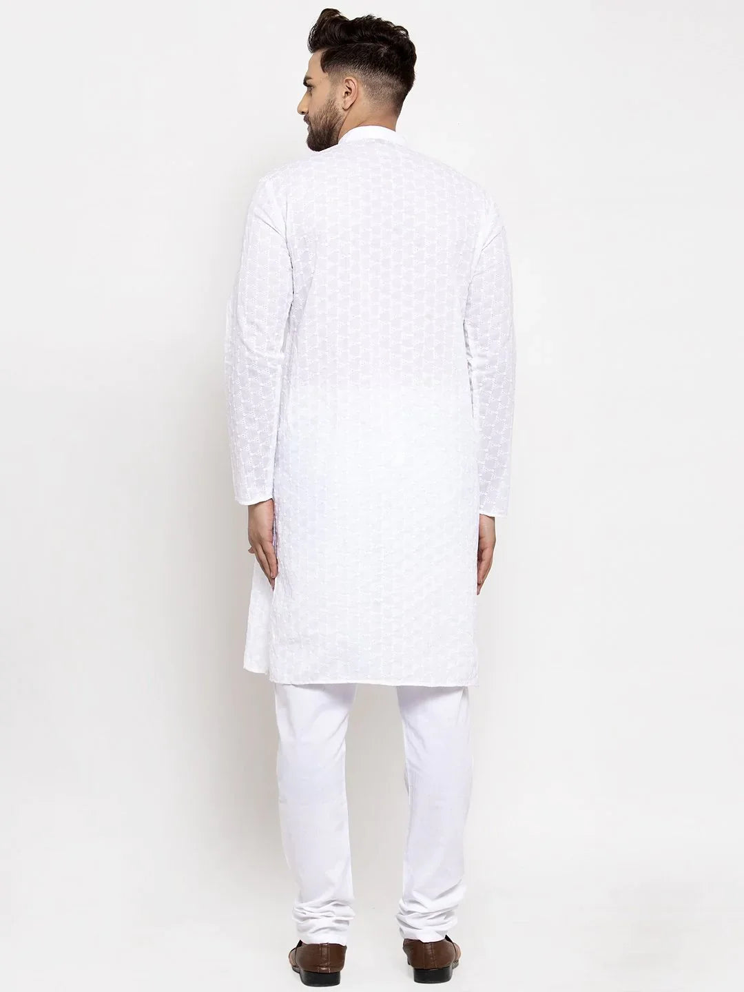 Men White Chikan Kurta - Elegant Wedding Kurta for Men