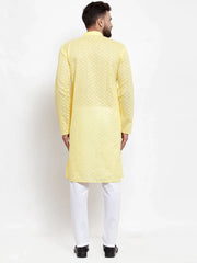 Men Yellow Chikan Kurta Only ( KO 561 Yellow )-KO-561