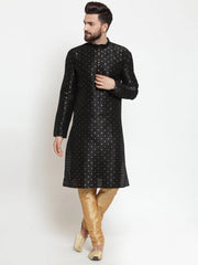 Men's Self Design Kurta with Pyjamas ( JOKP 563Black )-JOKP-563