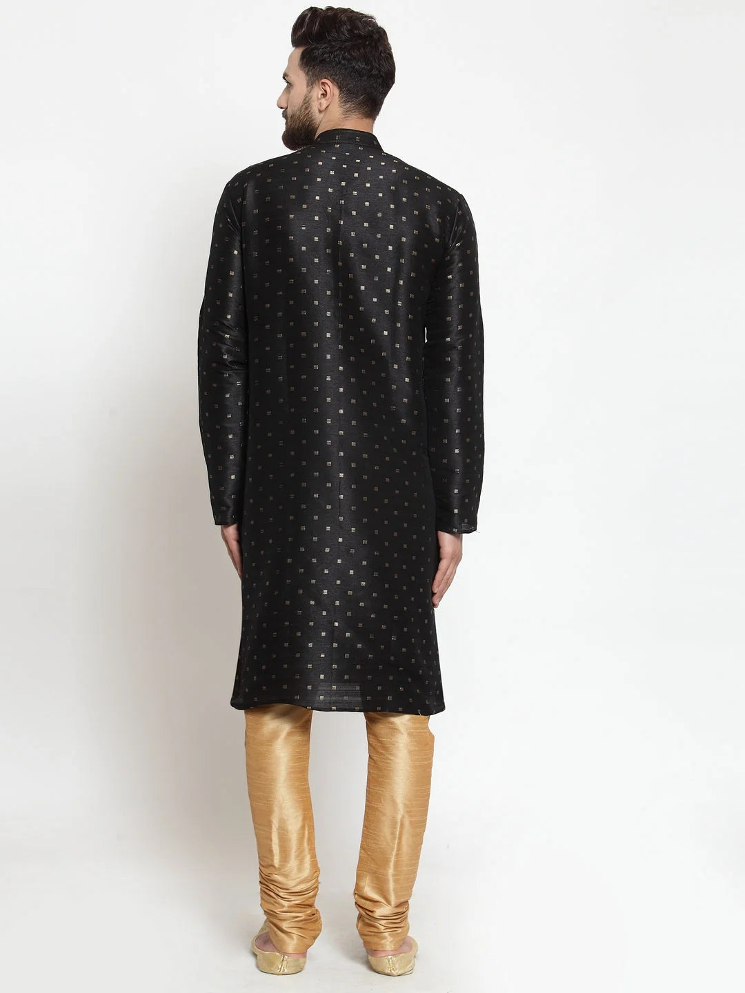 Mens Kurta Pajama Set - Black Solid Cotton Kurta and Pyjamas