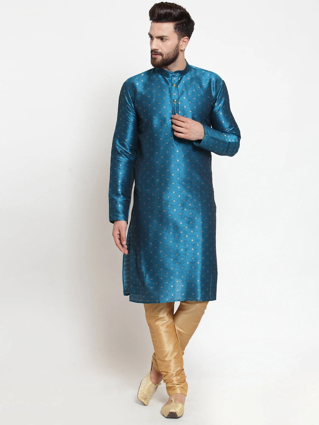 Sky Blue Mens Kurta Pajama Set - Solid Cotton Kurta Pajama