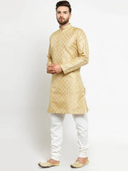 Men Golden Self Design Kurta with Churidar ( JOKP 568 Golden )-JOKP-568