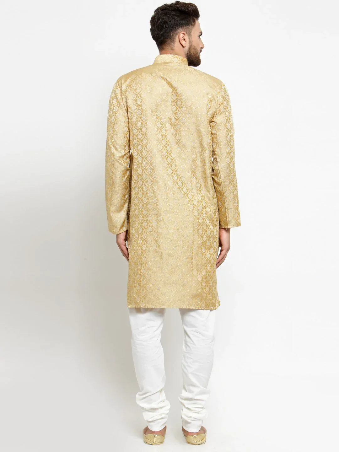 Golden Self Design Kurta Pajama - Mens Kurta Pajama Set