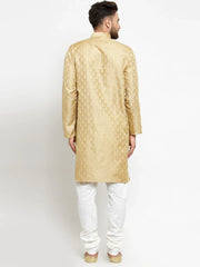 Men Golden Self Design Kurta with Churidar ( JOKP 568 Golden )-JOKP-568