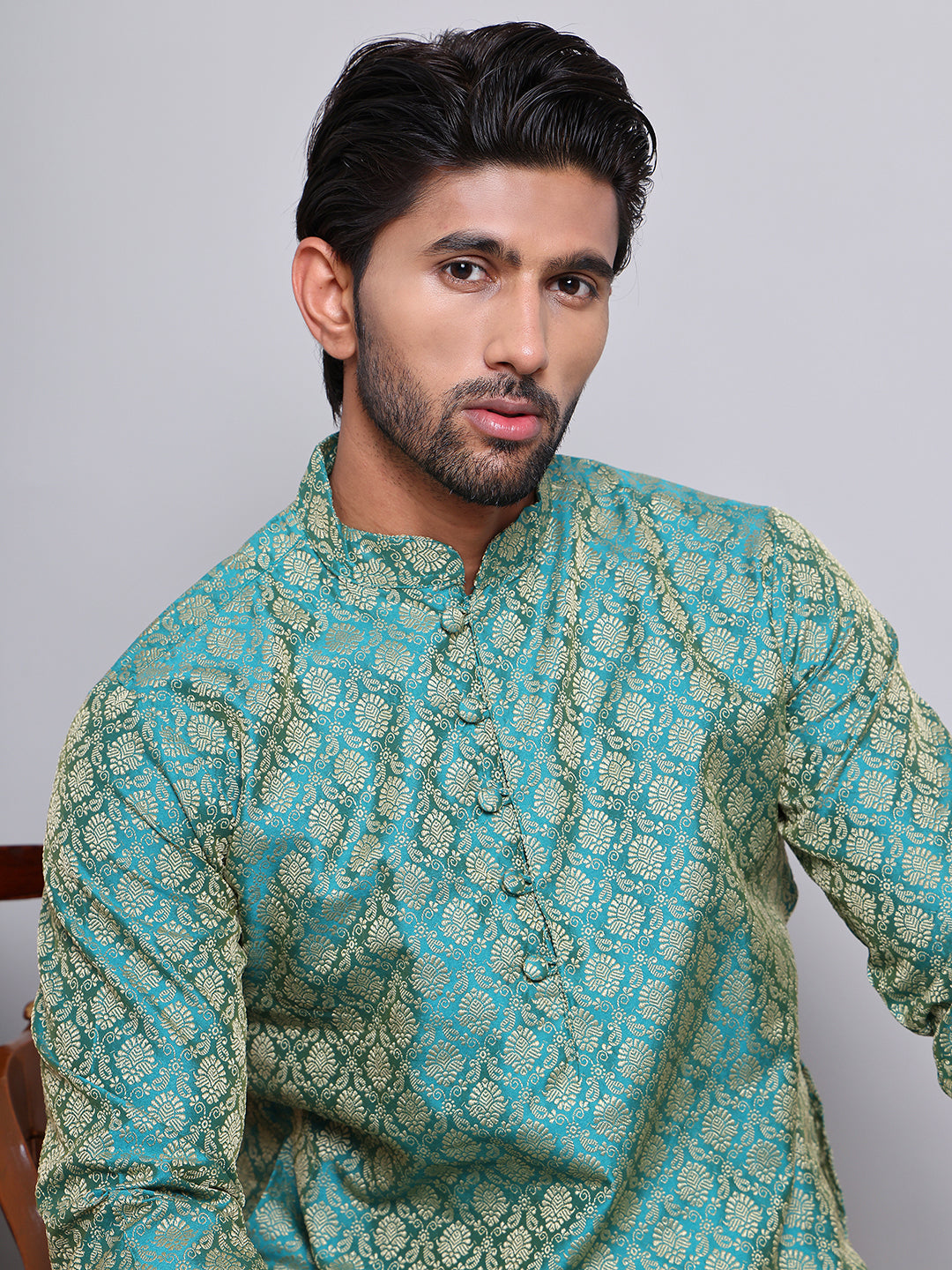 DesiQlo Men Woven Design Kurta Pyjama Set - Green - JOKP_P_568Green_S