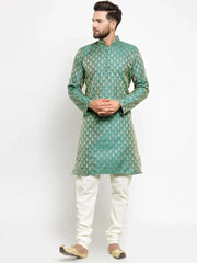 Men Green & Beige Self Design Kurta with Churidar ( JOKP 568 Green )-JOKP-568