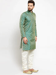 Men Green & Beige Self Design Kurta with Churidar ( JOKP 568 Green )-JOKP-568