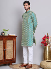Jacquard Kurta Payjama Sets For Men ( JOKP P 568 Green )