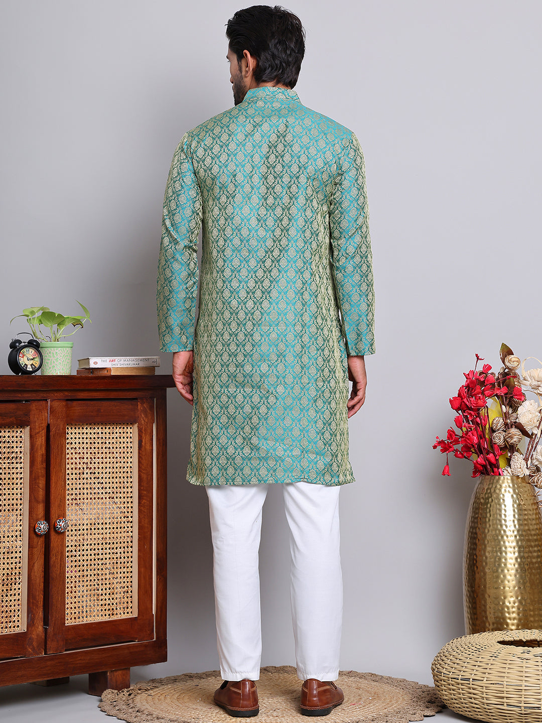 DesiQlo Men Woven Design Kurta Pyjama Set - Green - JOKP_P_568Green_S