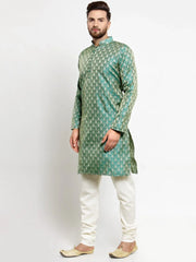Men Green & Beige Self Design Kurta with Churidar ( JOKP 568 Green )-JOKP-568