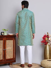 Jacquard Kurta Payjama Sets For Men ( NJOKP P 568Green )