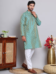 Jacquard Kurta Payjama Sets For Men ( JOKP P 568 Green )