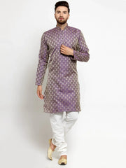 Men Purple & Beige Self Design Kurta Only ( KO 568 Purple )-KO-568