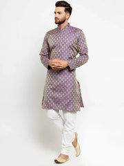Men Purple & Beige Self Design Kurta Only ( KO 568 Purple )-KO-568