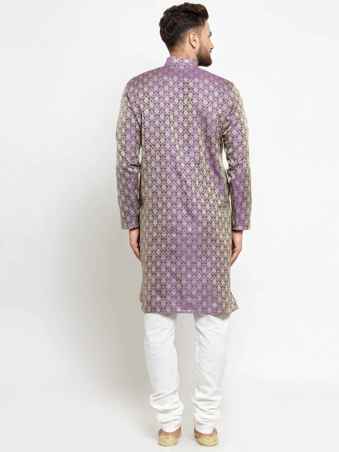 Purple & Beige Cotton Kurta Pajama Set - Mens Kurta Pajama