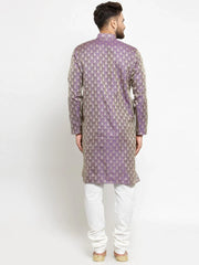 Men Purple & Beige Self Design Kurta with Churidar ( JOKP 568 Purple )-JOKP-568
