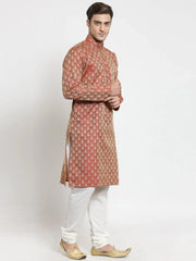 Men Red & Beige Self Design Kurta Only ( KO 568 Red )-KO-568