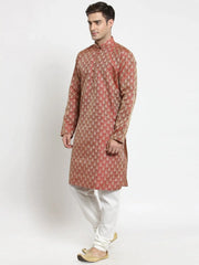Men Red & Beige Self Design Kurta Only ( KO 568 Red )-KO-568