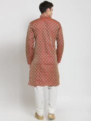 Men Red & Beige Self Design Kurta Only ( KO 568 Red )-KO-568