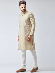 Men Beige & Off-White Self Design Kurta with Churidar ( JOKP 569Beige )-JOKP-569