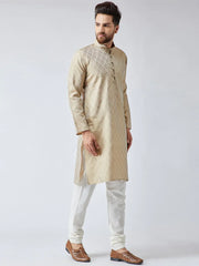 Men Beige & Off-White Self Design Kurta with Churidar ( JOKP 569Beige )-JOKP-569