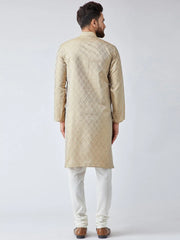 Men Beige & Off-White Self Design Kurta with Churidar ( JOKP 569Beige )-JOKP-569