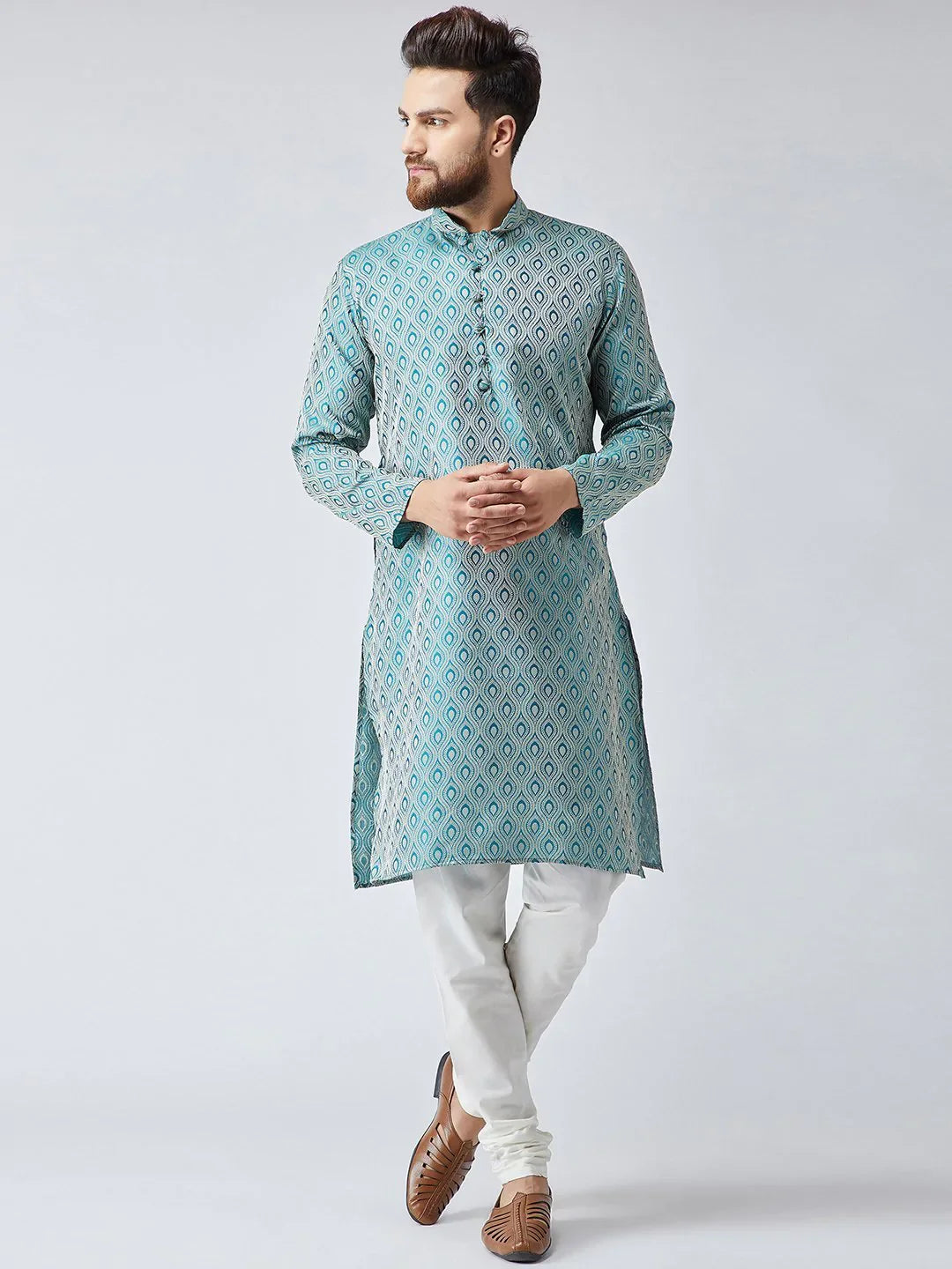 Green & Off-White Mens Kurta | Cotton Indian Kurta for Men