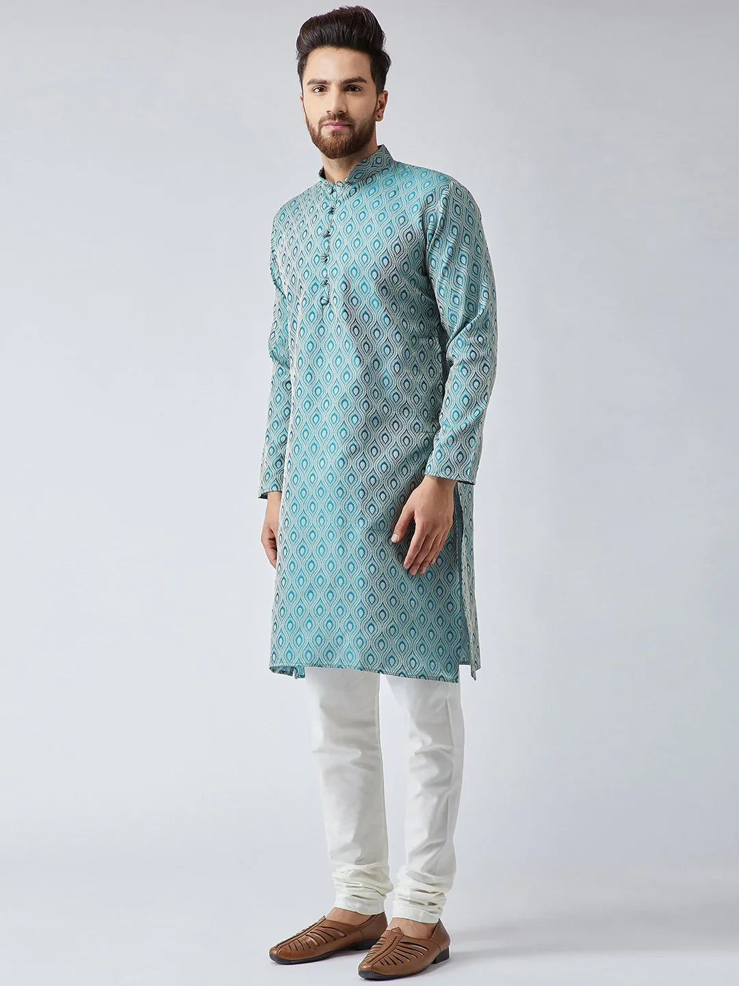 Green & Off-White Mens Kurta | Cotton Indian Kurta for Men
