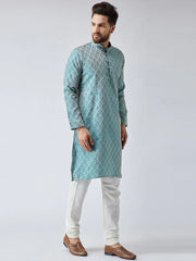 Men Green & Off-White Self Design Kurta Only ( KO 569Green )-KO-569