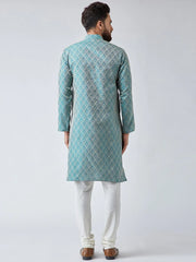 Men Green & Off-White Self Design Kurta Only ( KO 569Green )-KO-569
