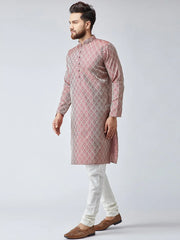 Men Maroon & Off-White Self Design Kurta with Churidar ( JOKP 569Maroon )-JOKP-569