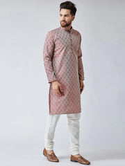 Men Maroon & Off-White Self Design Kurta with Churidar ( JOKP 569Maroon )-JOKP-569