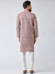 Men Maroon & Off-White Self Design Kurta with Churidar ( JOKP 569Maroon )-JOKP-569