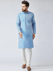 Men Sky Blue & Off-White Self Design Kurta Only ( KO 569Sky )-KO-569