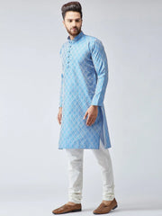 Men Sky Blue & Off-White Self Design Kurta Only ( KO 569Sky )-KO-569