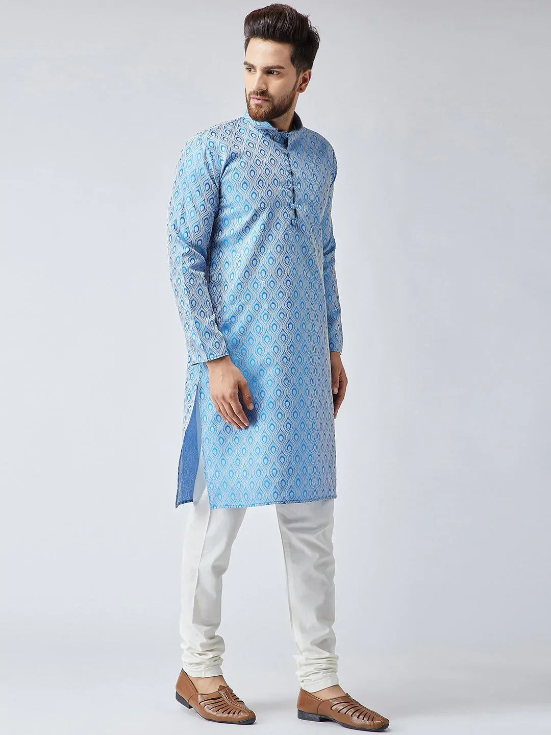 Sky Blue Cotton Mens Kurta | Indian Kurta for Men - New Arrival