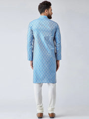 Men Sky Blue & Off-White Self Design Kurta Only ( KO 569Sky )-KO-569