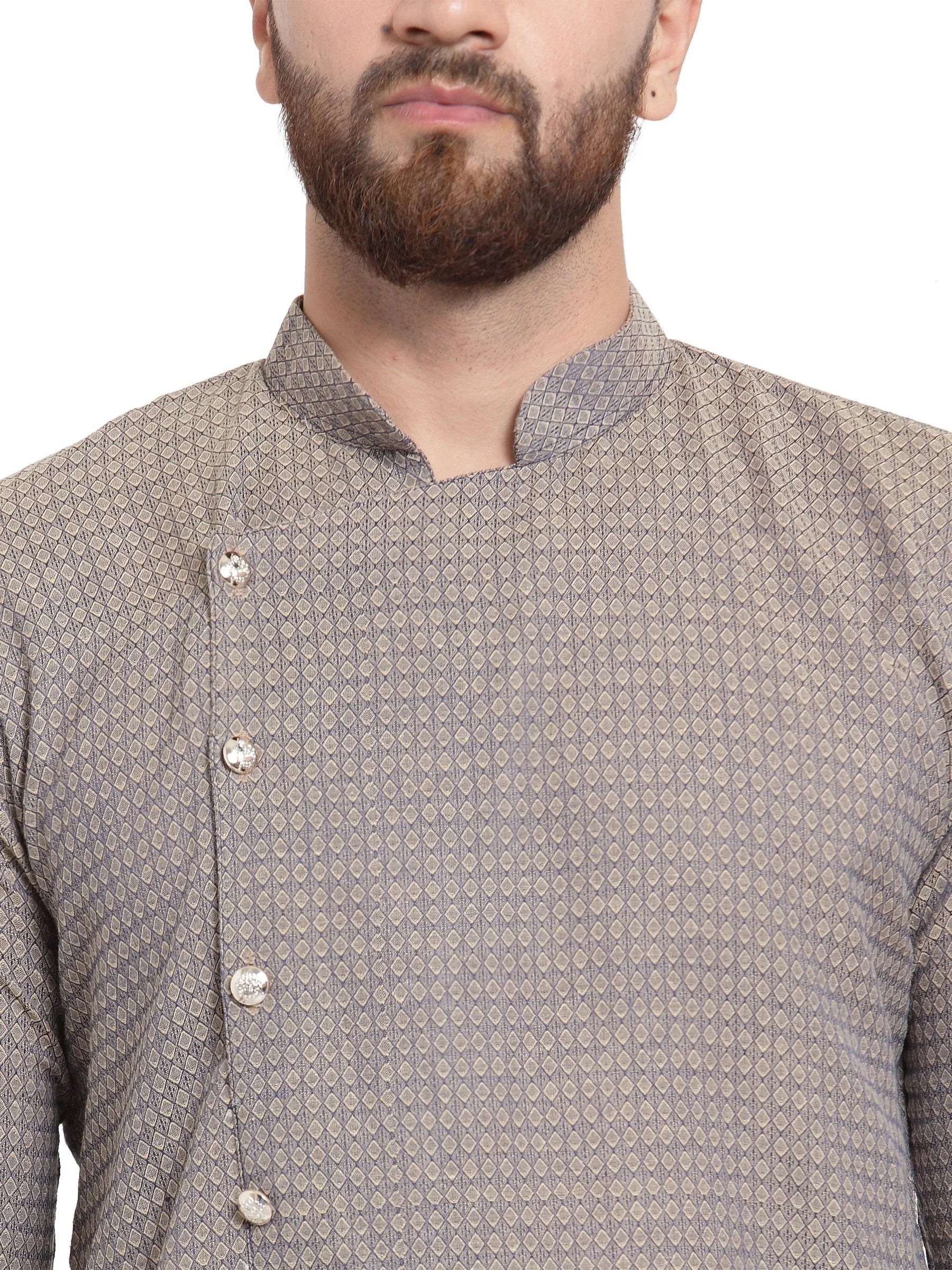 Grey Mens Kurta Pajama Set - Stylish Cotton Kurta Pajama