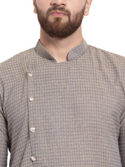 Men Grey Self Design Kurta with Pajama ( JOKP 572 Grey )-JOKP-572