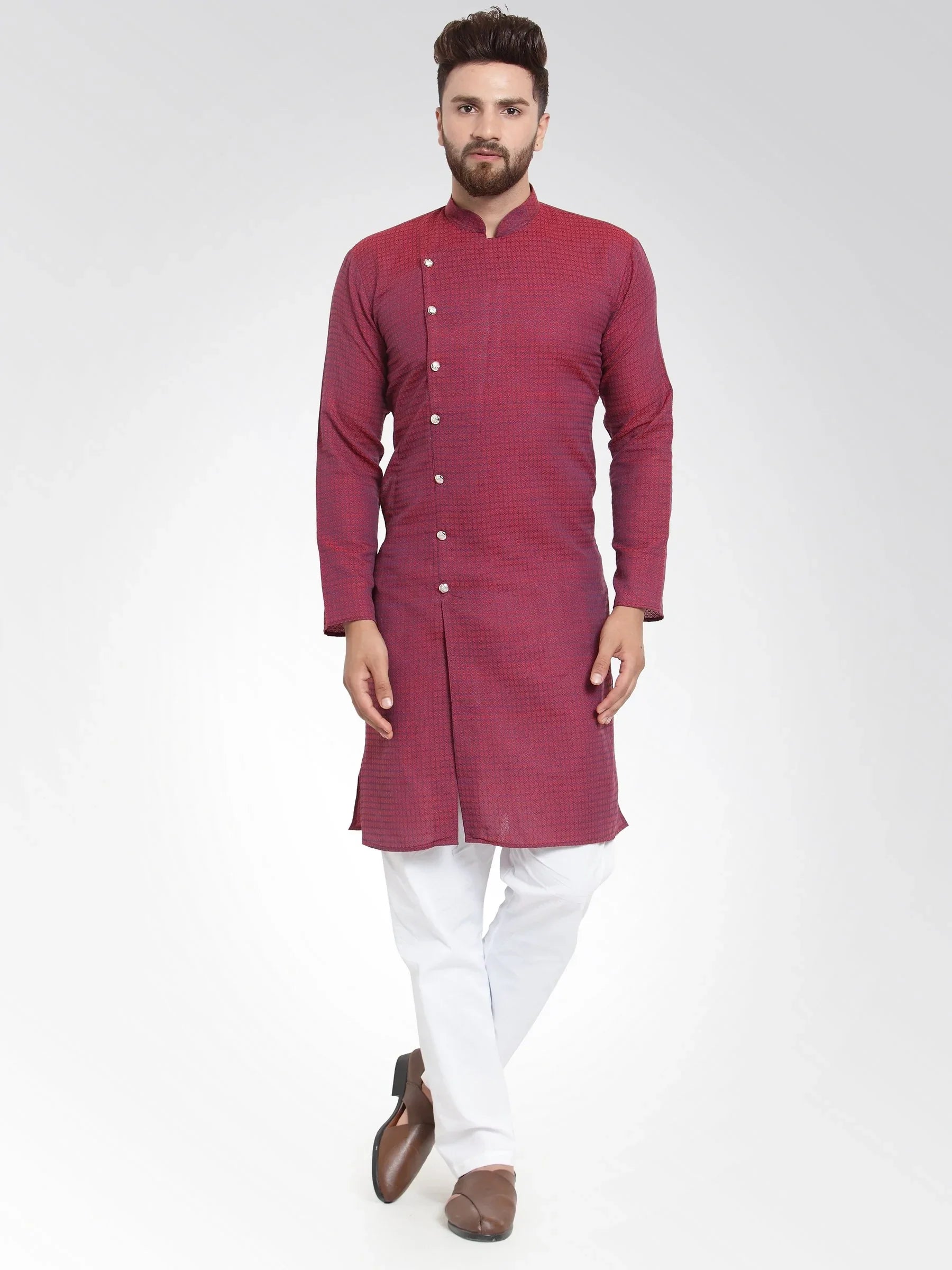 Maroon Cotton Mens Kurta - Indian Kurta for Men, Mens Kurta