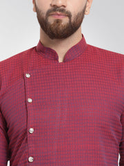 Men Maroon Self Design Kurta with Pajama ( JOKP 572 Maroon )-JOKP-572