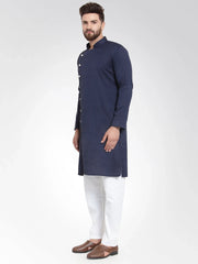 Men Navy Self Design Kurta Only ( KO 572 Navy )-KO-572