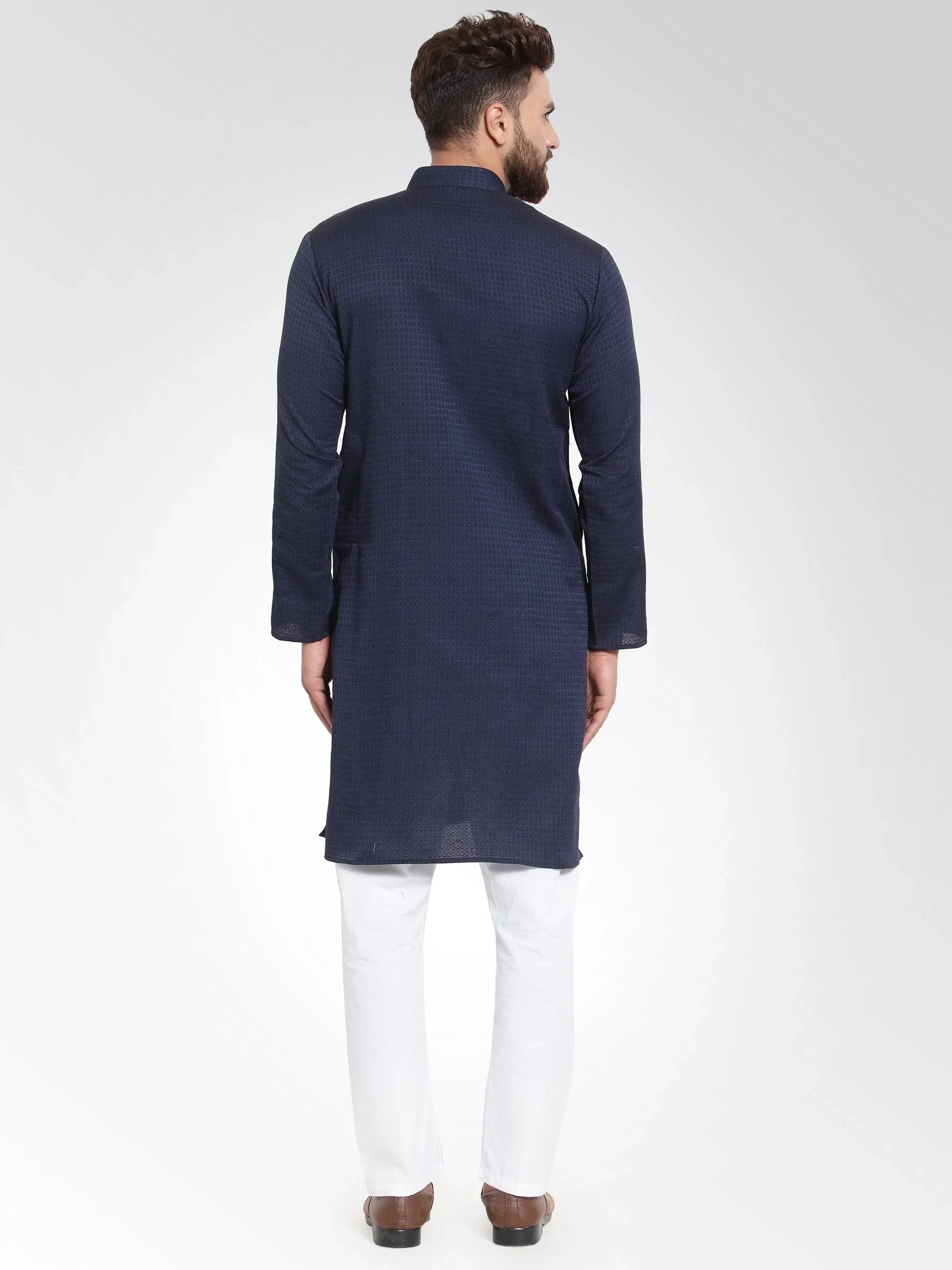 Navy Cotton Mens Kurta - Indian Kurta for Men, Short Kurta