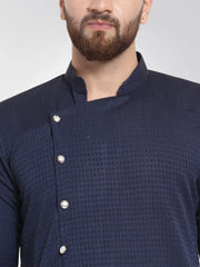Men Navy Self Design Kurta with Pajama ( JOKP 572 Navy )-JOKP-572
