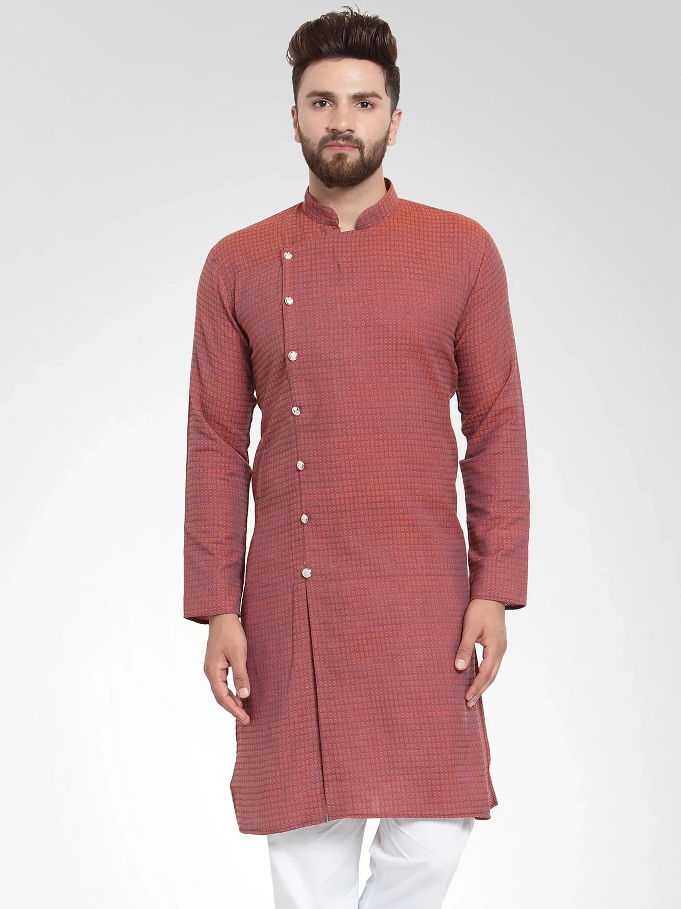 Red Cotton Mens Kurta - Indian Kurta for Men, Wedding Kurta