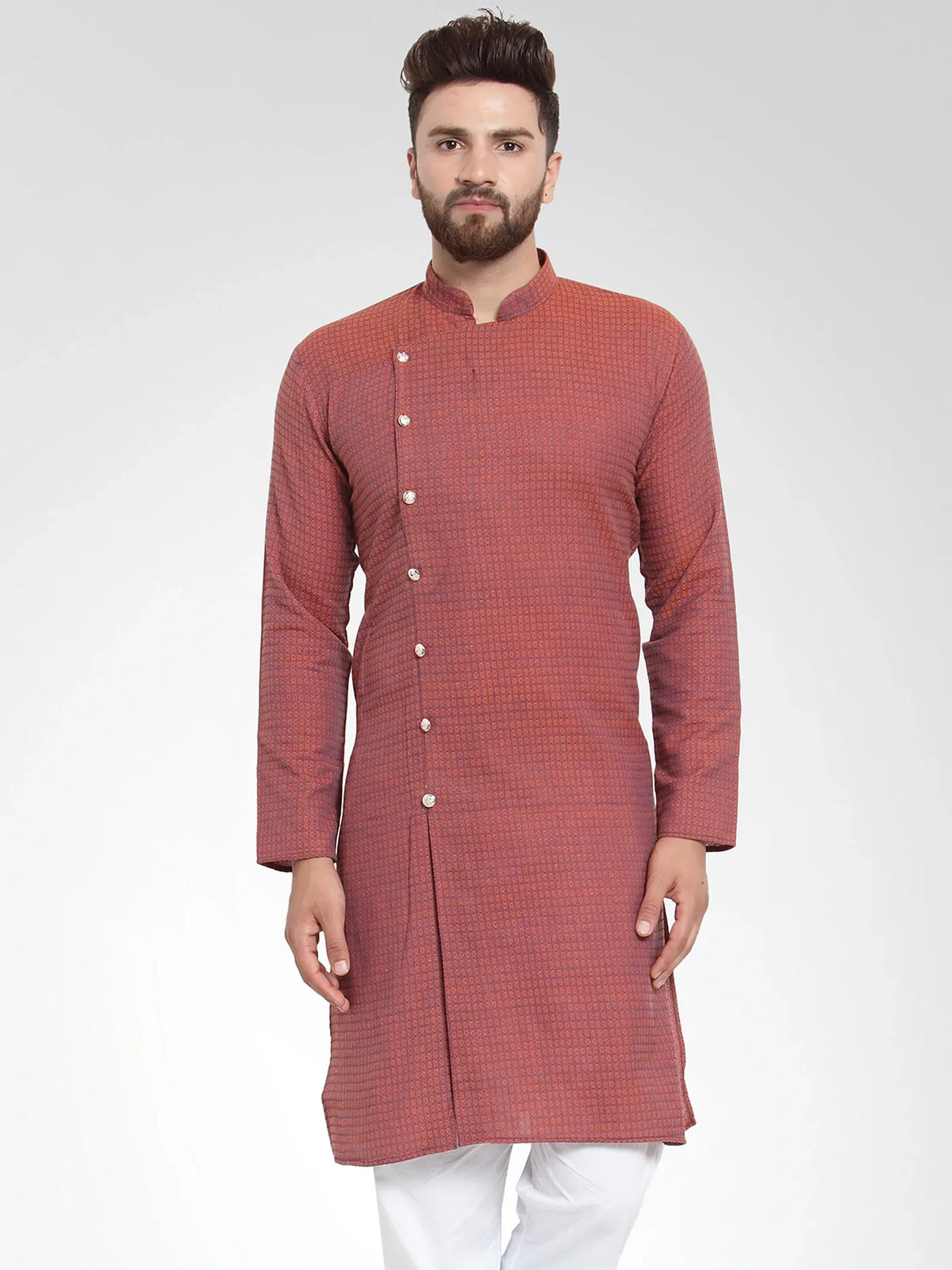 Men Red Self Design Kurta Only ( KO 572 Red )-KO-572