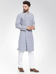 Men Steel Blue Self Design Kurta Only ( KO 572 Steel-Blue )-KO-572
