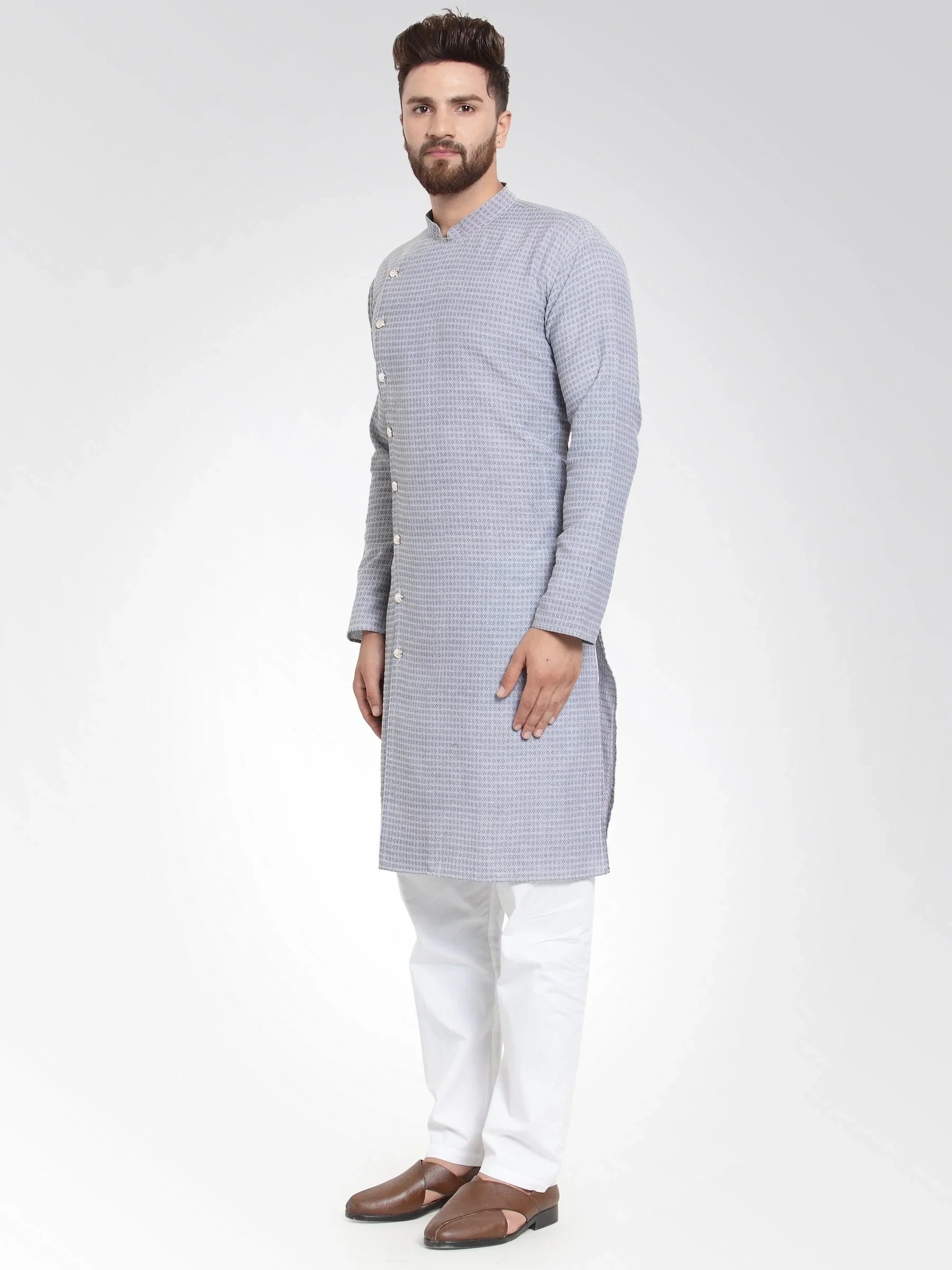 Steel Blue Mens Kurta - Cotton Indian Kurta for Men Online