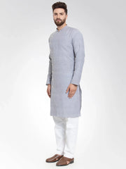 Men Steel Blue Self Design Kurta Only ( KO 572 Steel-Blue )-KO-572