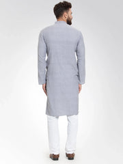 Men Steel Blue Self Design Kurta with Pajama ( JOKP 572 Steel-Blue )-JOKP-572